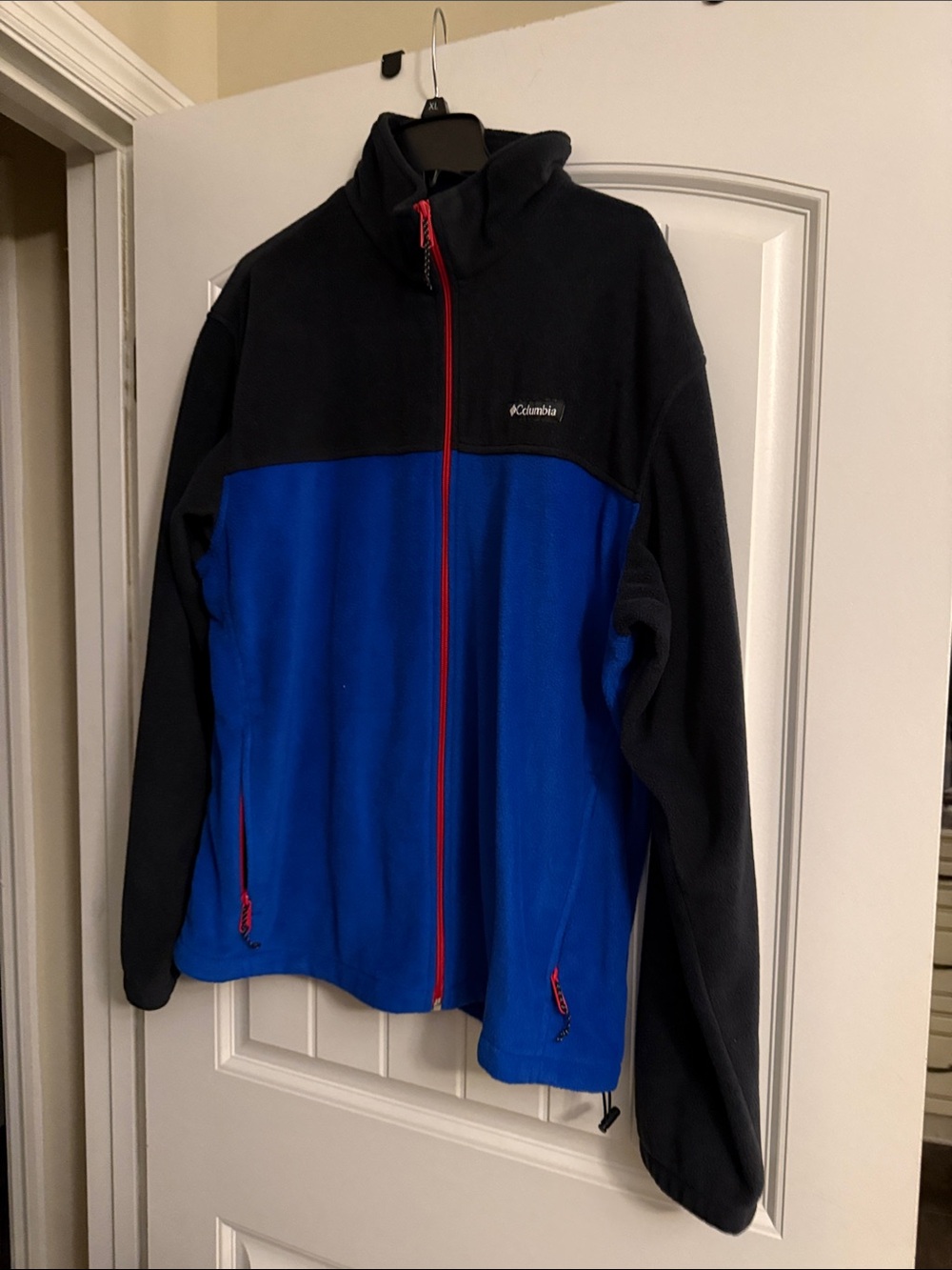 Columbia Black and Blue Full-Zip Fleece Jacket with Red Accents